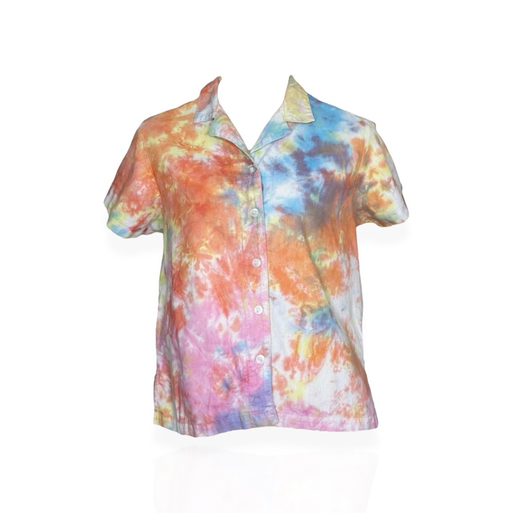 Big Bud Press Tie-Dye Button-Up Camp Shirt in Orange, Blue, Pink, Yellow
